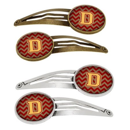 CAROLINES TREASURES Letter D Chevron Garnet and Gold Barrettes Hair Clips, Set of 4, 4PK CJ1048-DHCS4